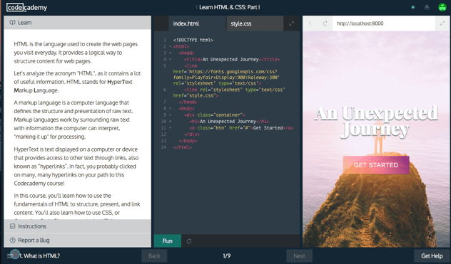 codecademy Touro Graduate School of Technology Learn to code for FREE HTML CSS first lesson
